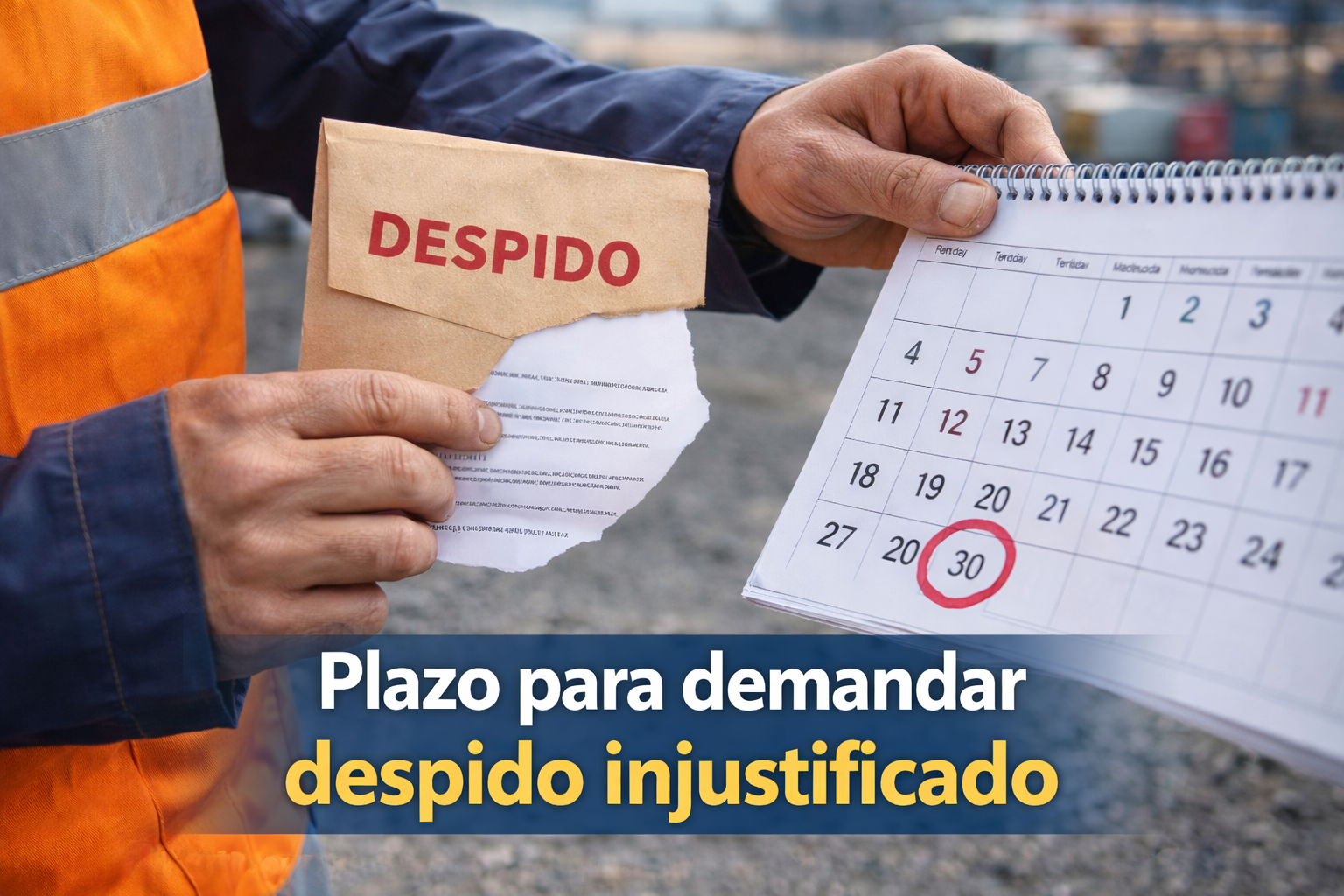 Trabajador revisando carta de despido injustificado con calendario marcado, plazo legal para demandar indemnización laboral en Chile